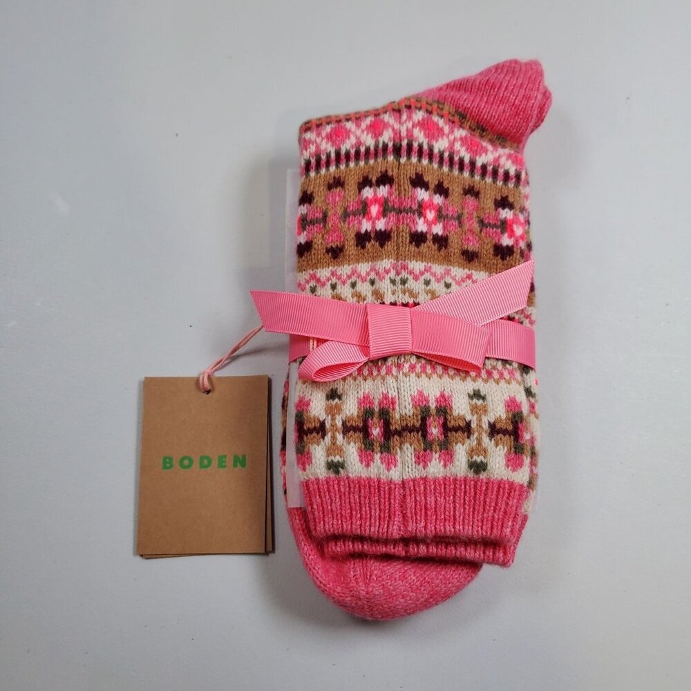 Boden Pink Fair Isle Socks Women Size One Size NWT Wool Alpaca Blend Winter